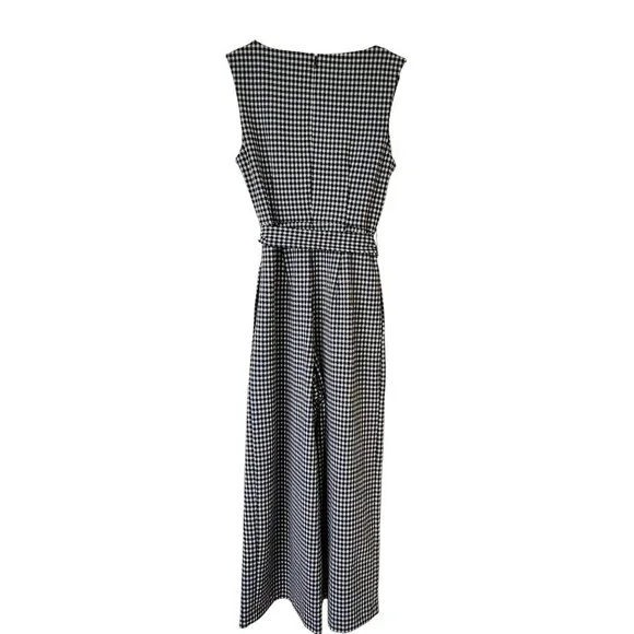 Calvin Klein Black & White Gingham Checkered Sleeveless Jumpsuit Fall Work - Picture 3 of 14